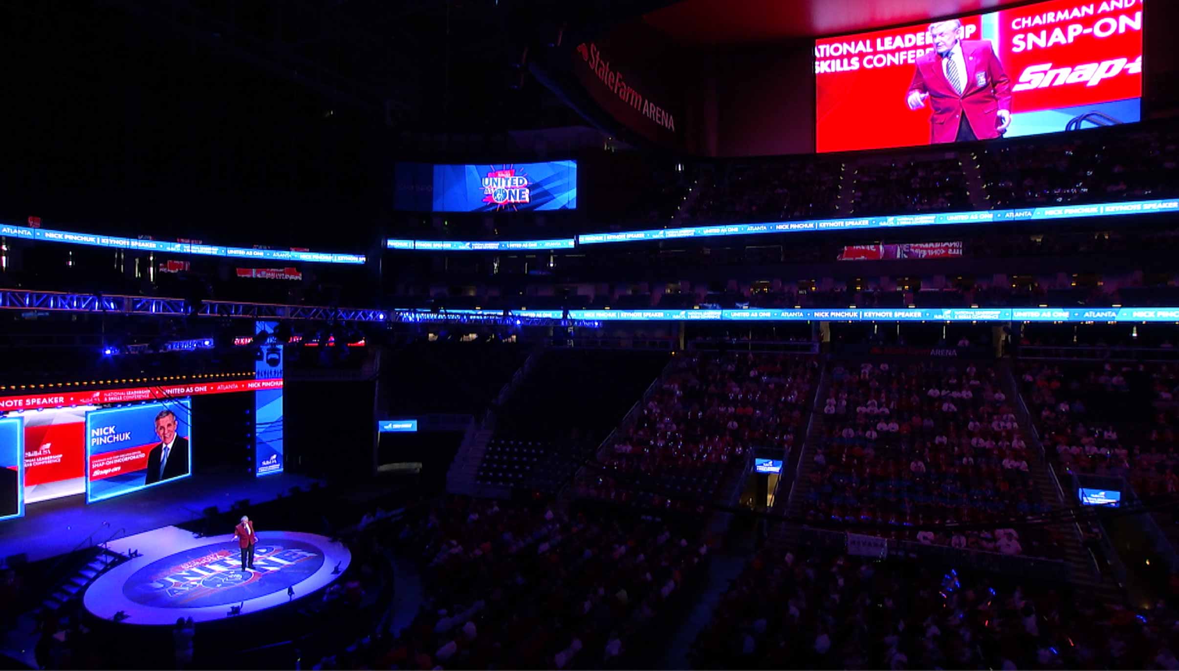 Digital render of the stage with blue and purple lighting